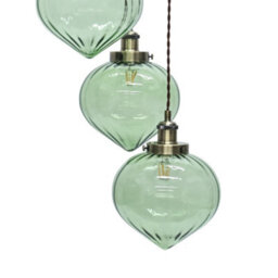 First Choice Lighting Henry Antique Brass 3 Light Cluster Pendant With Green Glass Shades - thumbnail 2