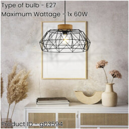 Loops Stylish Modern Black And Natural Pendant Ceiling Light For Home Interiors - thumbnail 2