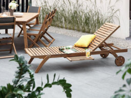 Beliani Sun Lounger Cesana Reclining Acacia Wood Light Brown - thumbnail 2