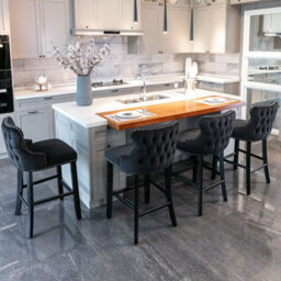 HomeTouch Set Of 4 Contemporary Velvet Upholstered Wing-Back Barstools Black - thumbnail 1