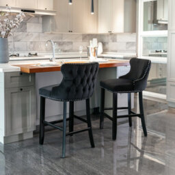 HomeTouch Set Of 4 Contemporary Velvet Upholstered Wing-Back Barstools Black - thumbnail 2