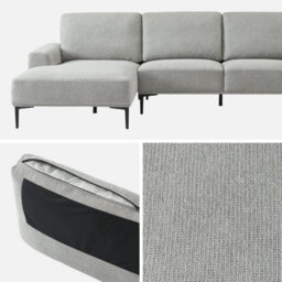 Sweeek - 3-Seater Corner Sofa Left-Hand In Fabric And Metal  Atlanta Light Grey 134X260X84 Cm - thumbnail 6