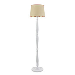 Valuelights Victoria White Wood Candlestick Floor Lamp With Linen Scallop Rust Trim Tapered Shade - thumbnail 2
