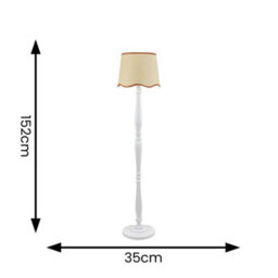 Valuelights Victoria White Wood Candlestick Floor Lamp With Linen Scallop Rust Trim Tapered Shade - thumbnail 6