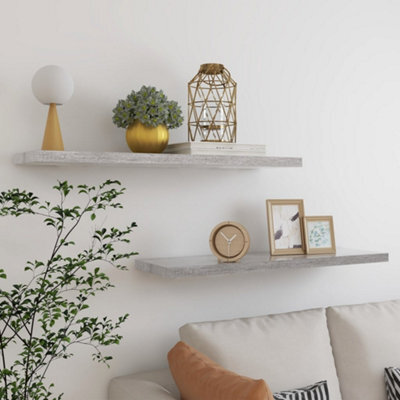 Vidaxl Floating Wall Shelves 2 Pcs Concrete Grey 90X23.5X3.8 Cm Mdf - image 1