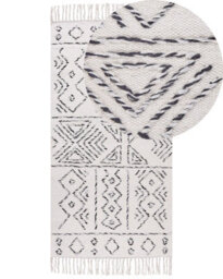 Beliani Hand-Woven Wool Rug Aztec Off-White Black 80 X 150 Cm - thumbnail 3