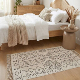 Beliani Hand-Woven Wool Rug Aztec Off-White Black 80 X 150 Cm - thumbnail 2