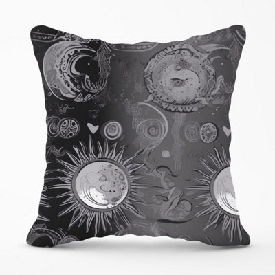 Warren Reed Designer Black Grey Abstract Sun And Moon Outdoor Cushion 45Cm X 45Cm - image 1