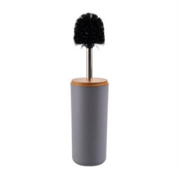 Grey 6Pcs Bathroom Set Bamboo Wood Bin Soap Dispenser Toothbrush Tumbler Toilet Brush - thumbnail 4