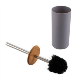 Grey 6Pcs Bathroom Set Bamboo Wood Bin Soap Dispenser Toothbrush Tumbler Toilet Brush - thumbnail 3