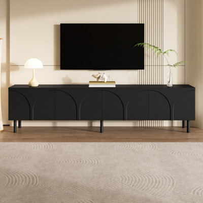 Btm 3D Curved Lines, Tv Cabinet Lowboard, Four Doors, Two Separate Storage Compartments, Metal Legs, Living Room - image 1