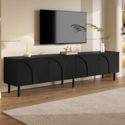 Btm 3D Curved Lines, Tv Cabinet Lowboard, Four Doors, Two Separate Storage Compartments, Metal Legs, Living Room - thumbnail 9