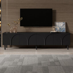Btm 3D Curved Lines, Tv Cabinet Lowboard, Four Doors, Two Separate Storage Compartments, Metal Legs, Living Room - thumbnail 8
