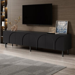 Btm 3D Curved Lines, Tv Cabinet Lowboard, Four Doors, Two Separate Storage Compartments, Metal Legs, Living Room - thumbnail 5