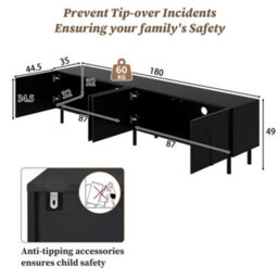 Btm 3D Curved Lines, Tv Cabinet Lowboard, Four Doors, Two Separate Storage Compartments, Metal Legs, Living Room - thumbnail 4