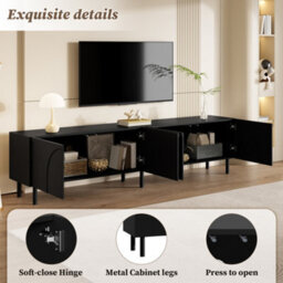 Btm 3D Curved Lines, Tv Cabinet Lowboard, Four Doors, Two Separate Storage Compartments, Metal Legs, Living Room - thumbnail 2