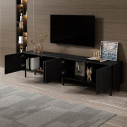 Btm 3D Curved Lines, Tv Cabinet Lowboard, Four Doors, Two Separate Storage Compartments, Metal Legs, Living Room - thumbnail 7