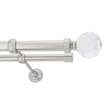 Toolty Double Metal Curtain Pole 25/19mm With Finials Rod Classic Brackets Beluna 230Cm Inox