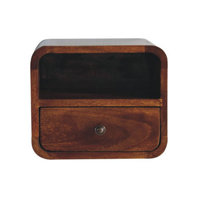 Artisan Furniture Solid Wood Extra Mini Wall Mounted Curved Chestnut Bedside With Open Slot - image 1