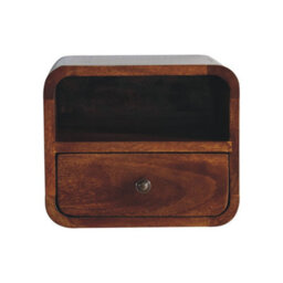 Artisan Furniture Solid Wood Extra Mini Wall Mounted Curved Chestnut Bedside With Open Slot - thumbnail 1