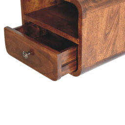 Artisan Furniture Solid Wood Extra Mini Wall Mounted Curved Chestnut Bedside With Open Slot - thumbnail 5