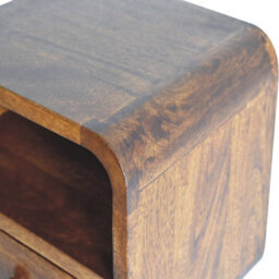 Artisan Furniture Solid Wood Extra Mini Wall Mounted Curved Chestnut Bedside With Open Slot - thumbnail 6