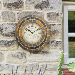Marco Paul 34Cm Stone Slate Outside Clock And Thermometer For Garden