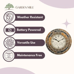 Marco Paul 34Cm Stone Slate Outside Clock And Thermometer For Garden - thumbnail 4