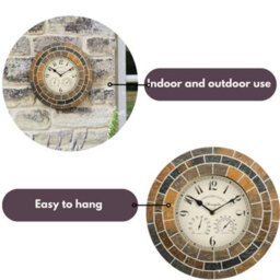 Marco Paul 34Cm Stone Slate Outside Clock And Thermometer For Garden - thumbnail 5