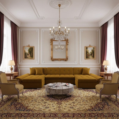 Alia Living Room Corner Sofa Bed Has Polyurethane Foam Wave Spring Wooden Frame 360X160X75Cm Mustard - image 1