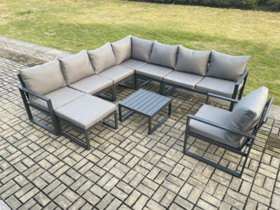 Fimous Outdoor Garden Furniture Patio Lounge Corner Sofa Aluminium Set With Square Coffee Table Big Footstool Chair