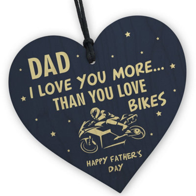 Red Ocean Funny Fathers Day Gift Motorbike Biker Bike Gift For Dad Daddy Wooden Heart Hanging Sign - image 1