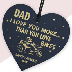 Red Ocean Funny Fathers Day Gift Motorbike Biker Bike Gift For Dad Daddy Wooden Heart Hanging Sign - thumbnail 2
