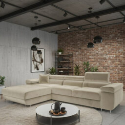 Torezio Mini L Shaped Sofa Bed With Adjustable Headrests Storage Dolfn Mechanism 280X170X70-90Cm Beige Left - thumbnail 1