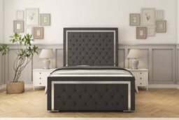 "Sloomy Sofia Chrome Graphite Dumfries Bed Frame With 50"" Upholstered Headboard 6' Super King" - thumbnail 1
