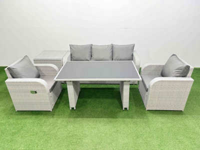 Fimous Outdoor Rattan Garden Furniture Dining Set 5-Seater Patio Rectangular Table 3 Seater Sofa Set With Side Table - image 1