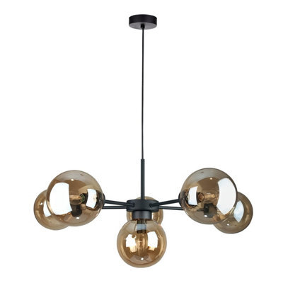 Luminosa Lighting Luminosa Kaliope Globe Ceiling Light Black Amber Glass Shade 6X E27 - image 1