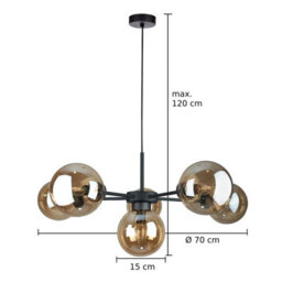 Luminosa Lighting Luminosa Kaliope Globe Ceiling Light Black Amber Glass Shade 6X E27 - thumbnail 3