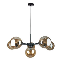 Luminosa Lighting Luminosa Kaliope Globe Ceiling Light Black Amber Glass Shade 6X E27 - thumbnail 1
