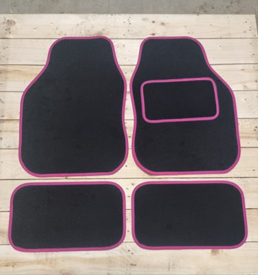 Universal Pink Car And Van Floor Mats 4 Piece Non Slip Carpet Set With Black Edging - image 1