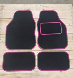 Universal Pink Car And Van Floor Mats 4 Piece Non Slip Carpet Set With Black Edging - thumbnail 1