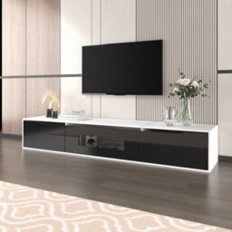 Btm Tv Cabinet High Gloss White And Black With Colour Changing Led Lights Front Door Gloss Finish - thumbnail 7