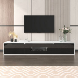 Btm Tv Cabinet High Gloss White And Black With Colour Changing Led Lights Front Door Gloss Finish - thumbnail 6