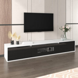 Btm Tv Cabinet High Gloss White And Black With Colour Changing Led Lights Front Door Gloss Finish - thumbnail 9