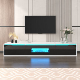 Btm Tv Cabinet High Gloss White And Black With Colour Changing Led Lights Front Door Gloss Finish - thumbnail 8