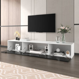 Btm Tv Cabinet High Gloss White And Black With Colour Changing Led Lights Front Door Gloss Finish - thumbnail 3