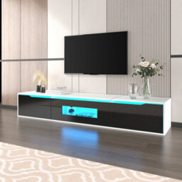 Btm Tv Cabinet High Gloss White And Black With Colour Changing Led Lights Front Door Gloss Finish - thumbnail 2