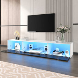 Btm Tv Cabinet High Gloss White And Black With Colour Changing Led Lights Front Door Gloss Finish - thumbnail 4