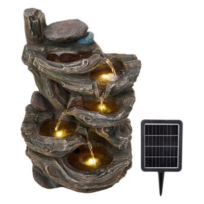 Living And Home 5-Tier Solar-Powered Water Fountain, With Antique Wooden Texture Design For Outdoor Decor, 46.5Cm(H) - image 1