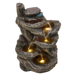 Living And Home 5-Tier Solar-Powered Water Fountain, With Antique Wooden Texture Design For Outdoor Decor, 46.5Cm(H) - thumbnail 3